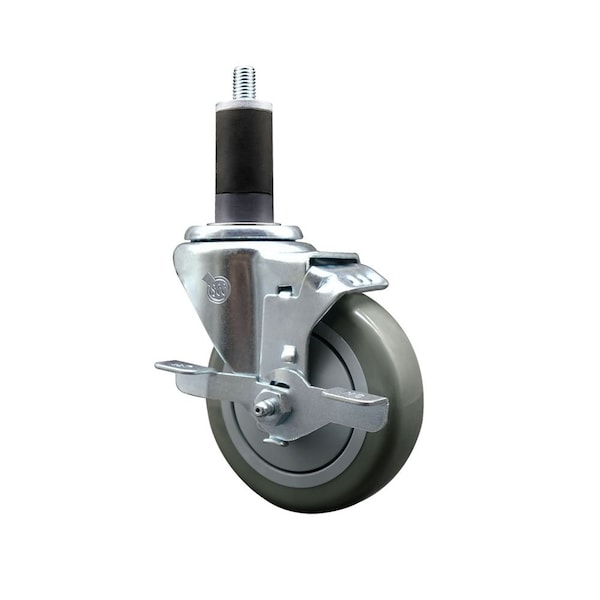 4'' Gray Poly Swivel 1-1/4'' Expanding Stem Caster with Brake